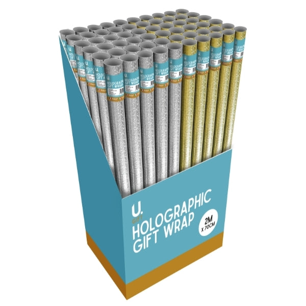 Gold & Silver Holographic Giftwrap 2m x 70cm (One Roll Supplied) Gold & Silver Holographic Giftwrap 2m x 70cm (One Roll Supplied)